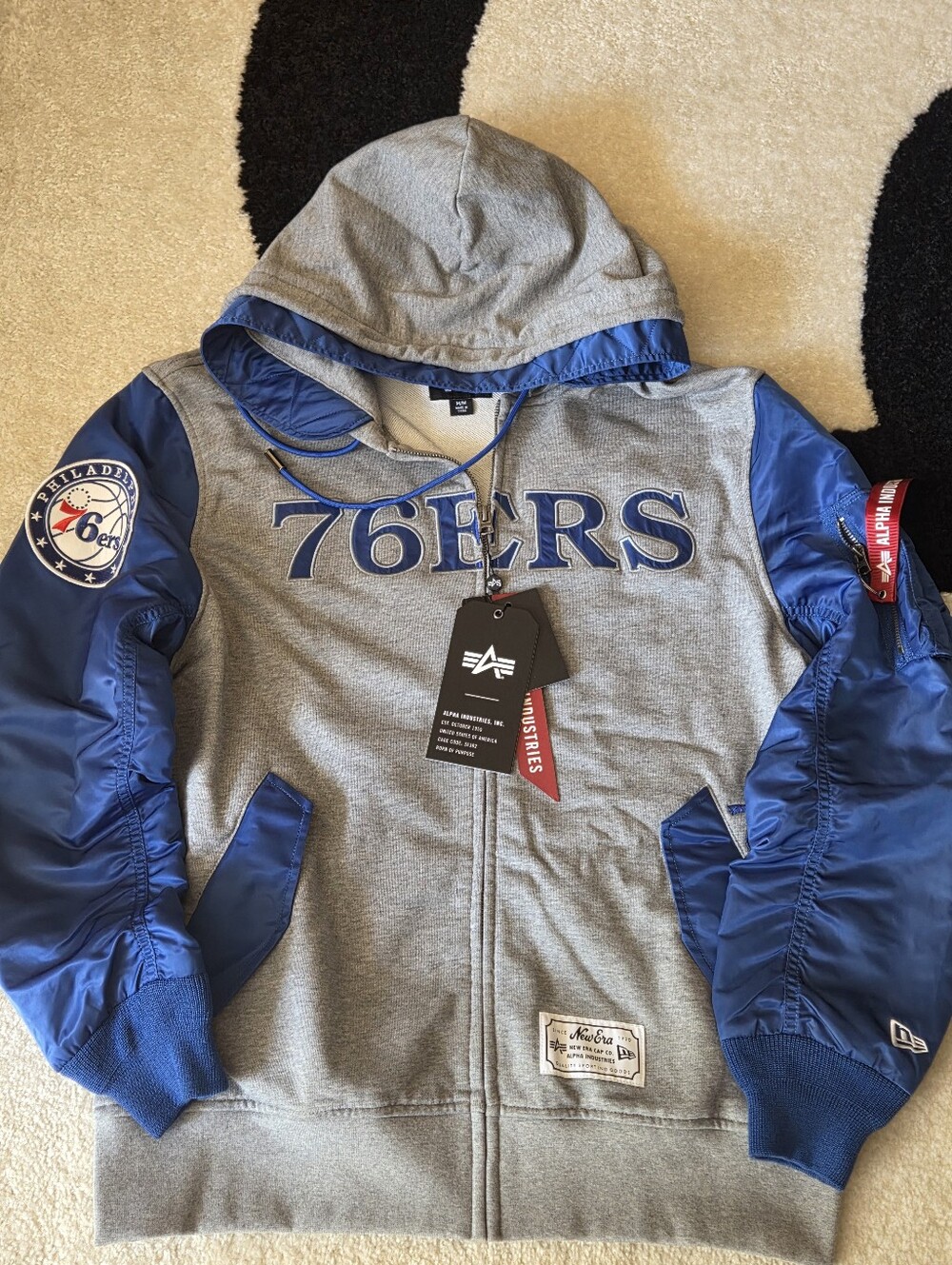 ALPHA INDUSTRIES & NEW ERA MA-1 'PHILADELPHIA 76ERS HOODED JACKET